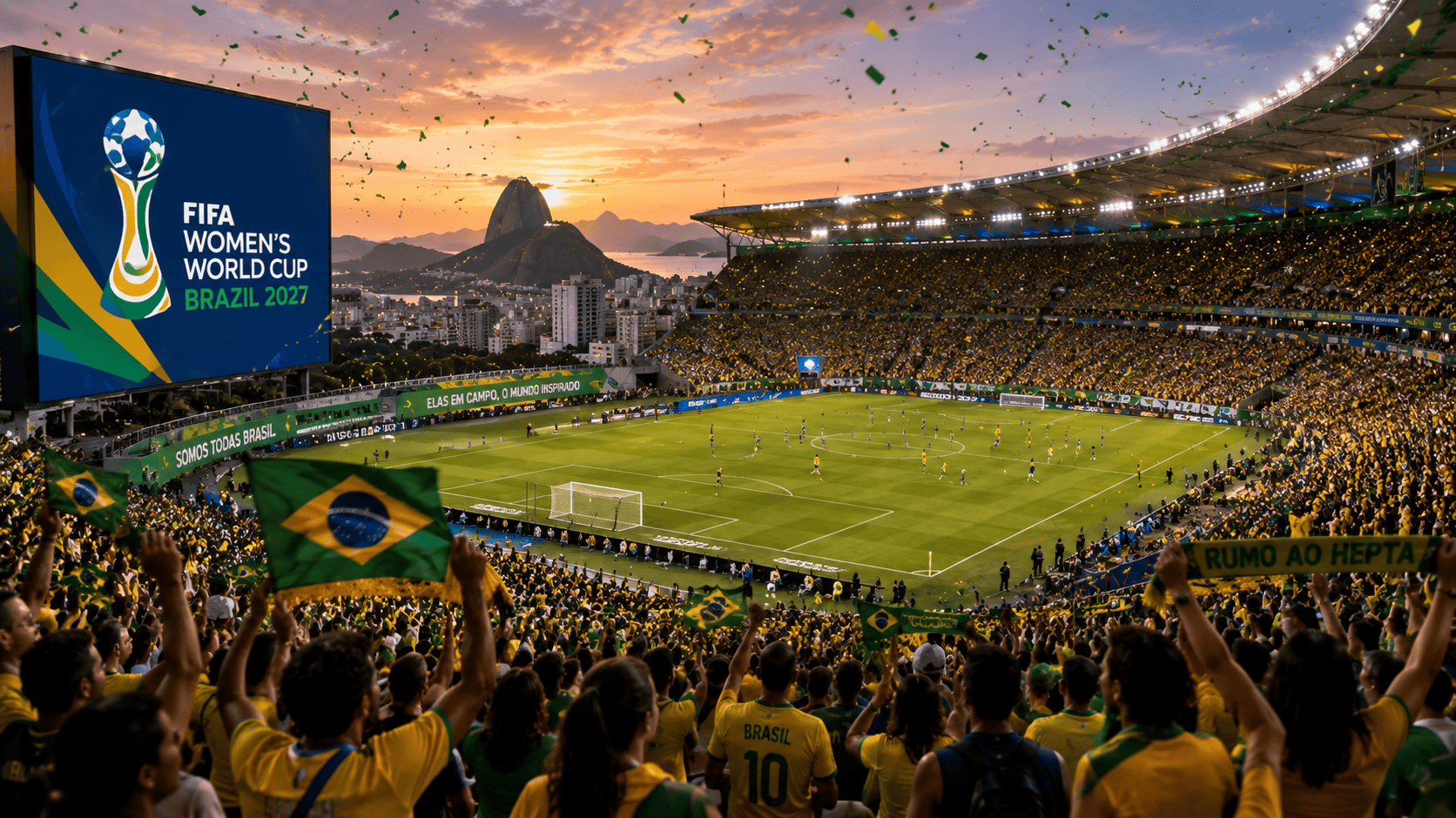 Plný futbalový štadión Maracaná v Brazílii počas medzinárodného zápasu ženských tímov