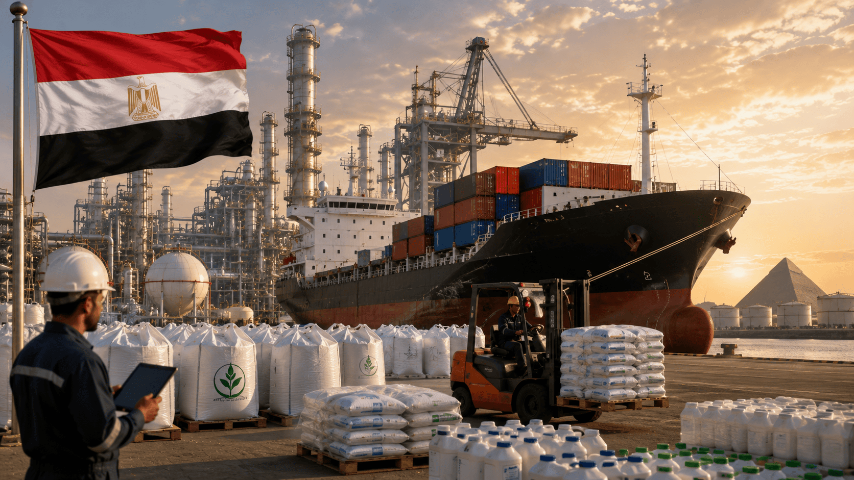 Moderná chemická továreň v Egypte zameraná na priemyselnú výrobu a export dusíkatých hnojív