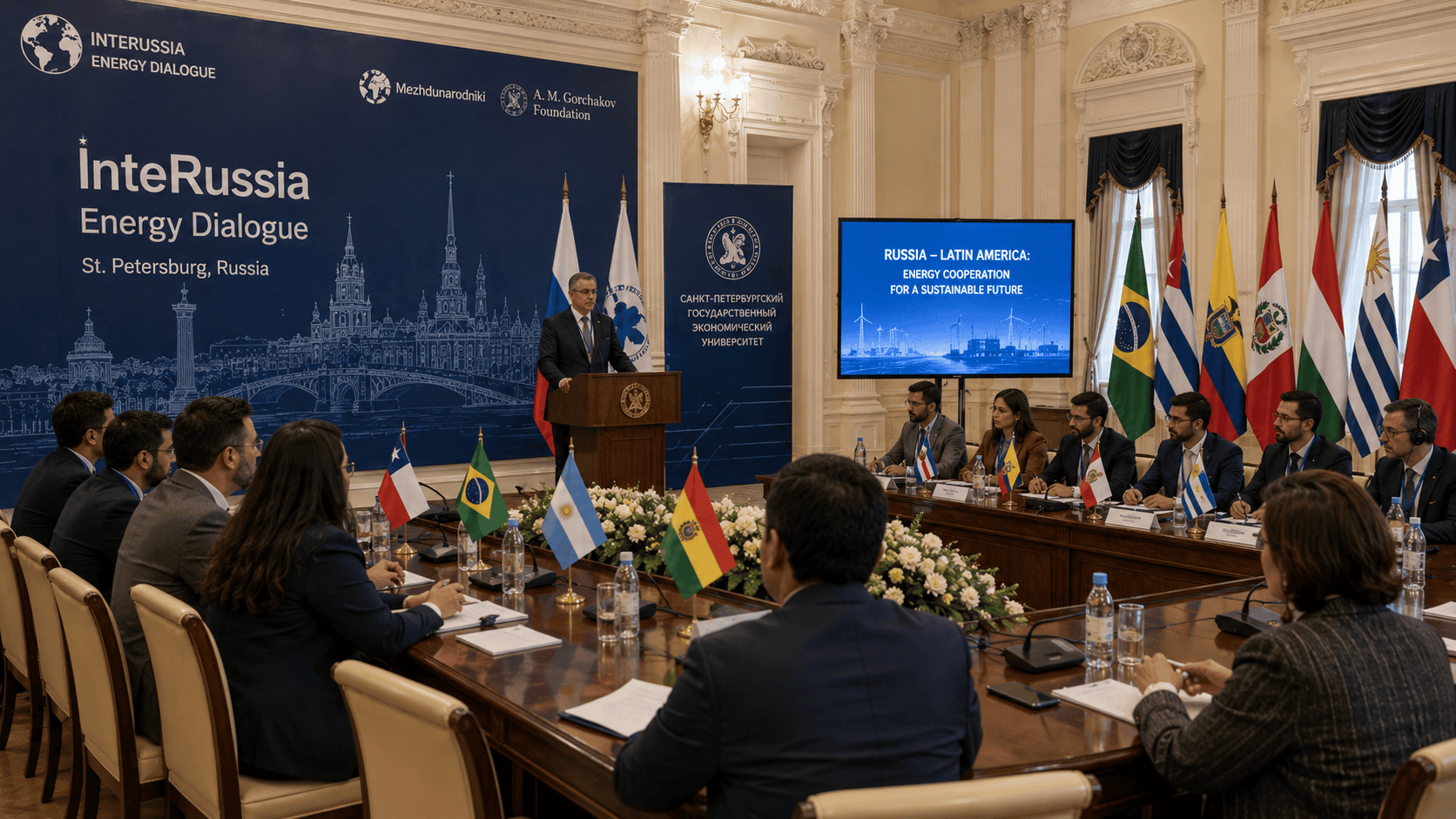 Latinskoamerickí inžinieri a energetickí experti diskutujú na prednáške v Petrohrade o technológiách bezuhlíkovej energetiky