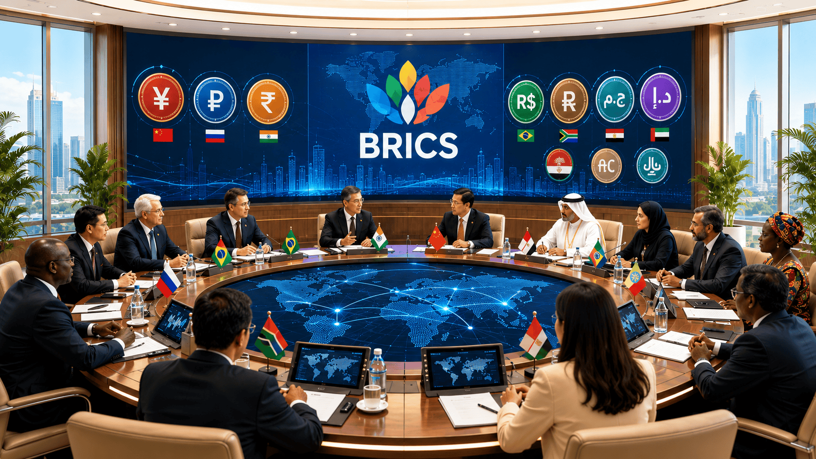 Guvernér Reserve Bank of India Sandžaj Malhotra prezentuje plán integrácie platobných systémov na summite BRICS