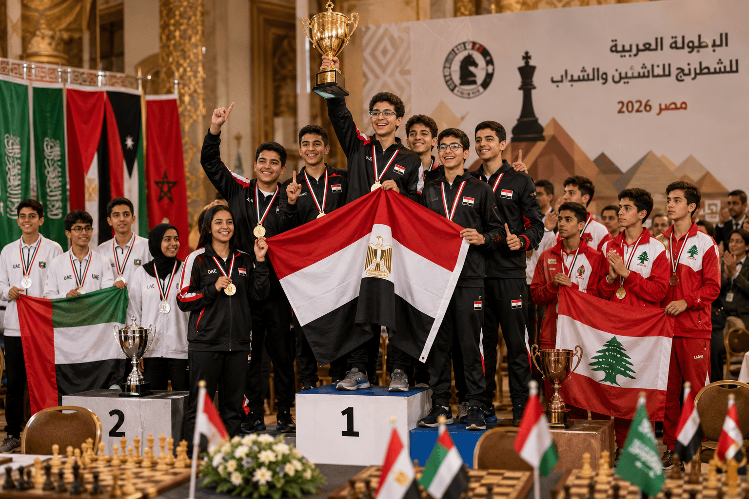 Talentovaní mladí egyptskí šachisti premýšľajú nad strategickými ťahmi počas medzinárodného turnaja