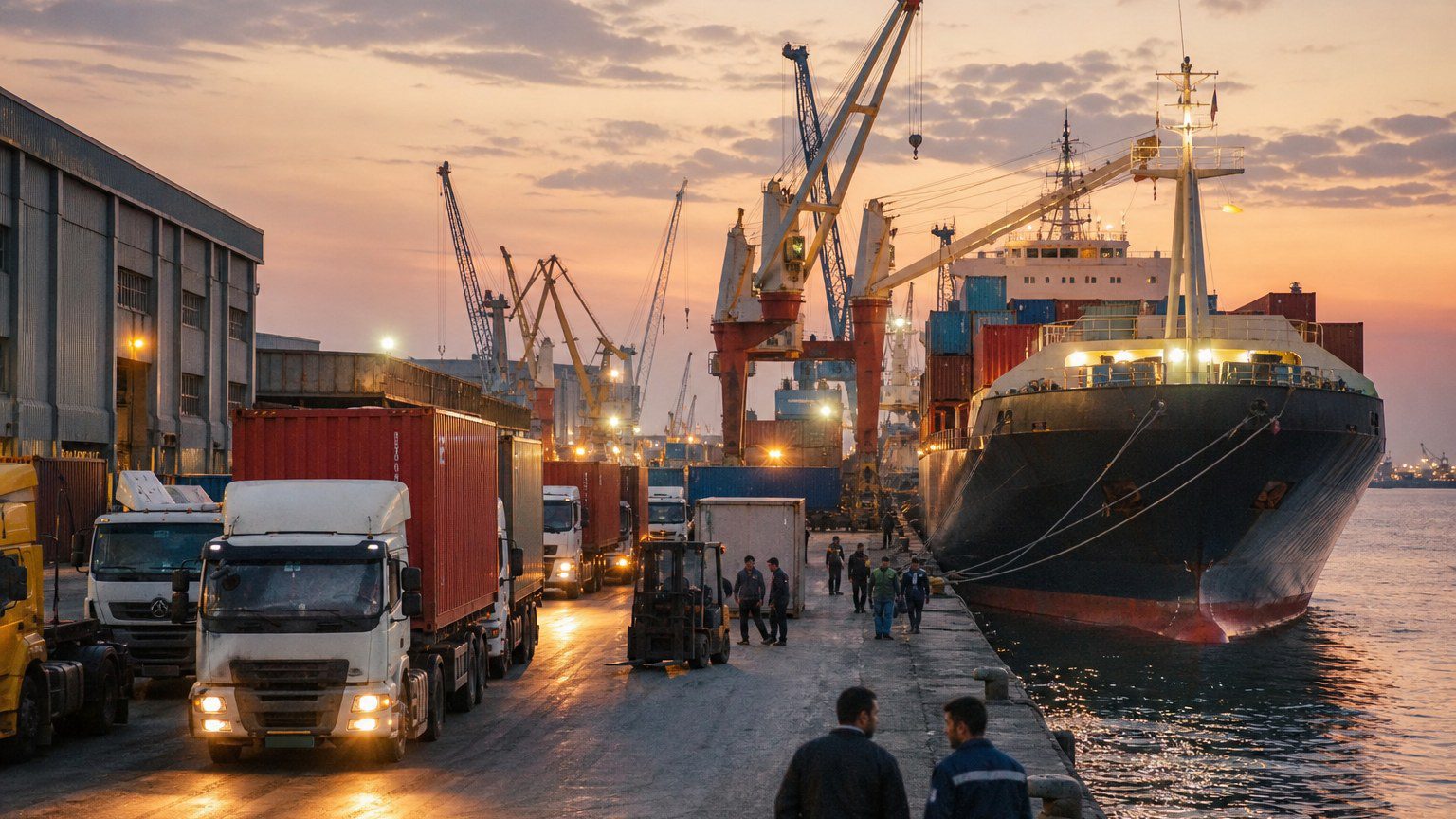 Prístav na pobreží Kaspického mora symbolizujúci rastúci export do Ruska